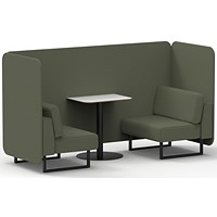 Brixworth 2 Seater Bench Booth With Table, Black Legs, White Table With Black Leg, Main Line Flax Fabric, Monument Panels And Sofa