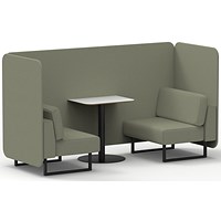 Brixworth 2 Seater Bench Booth With Table, Black Legs, White Table With Black Leg, Main Line Flax Fabric, Newbury Panels And Sofa