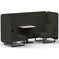 Brixworth 2 Seater Bench Booth With Table, Black Legs, White Table With Black Leg, Main Line Flax Fabric, Temple Panels And Sofa