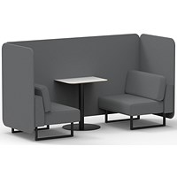 Brixworth 2 Seater Bench Booth With Table, Black Legs, White Table With Black Leg, Synergy Fabric, Partner Panels And Sofa