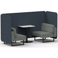 Brixworth 2 Seater Bench Booth With Table, Black Legs, White Table With Black Leg, Rivet Fabric, Crucible Panels And Prime Sofa