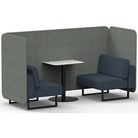 Brixworth 2 Seater Bench Booth With Table, Black Legs, White Table With Black Leg, Rivet Fabric, Prime Panels And Crucible Sofa