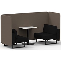 Brixworth 2 Seater Bench Booth With Table, Black Legs, White Table With Black Leg, X2 Fabric, Theory Panels And Diameter Sofa