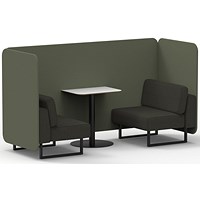 Brixworth 2 Seater Bench Booth With Table, Black Legs, White Table With Black Leg, Main Line Flax Fabric, Monument Panels And Temple Sofa