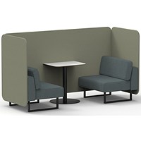 Brixworth 2 Seater Bench Booth With Table, Black Legs, White Table With Black Leg, Main Line Flax Fabric, Newbury Panels And Westminster Sofa
