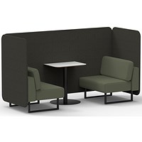 Brixworth 2 Seater Bench Booth With Table, Black Legs, White Table With Black Leg, Main Line Flax Fabric, Temple Panels And Monument Sofa