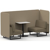 Brixworth 2 Seater Bench Booth With Table, Black Legs, White Table With Black Leg, Main Line Flax Fabric, Upminster Panels And Bank Sofa
