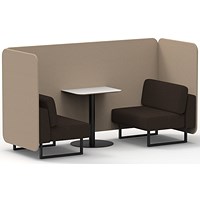Brixworth 2 Seater Bench Booth With Table, Black Legs, White Table With Black Leg, Synergy Fabric, Affix Panels And Wed Sofa