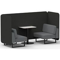 Brixworth 2 Seater Bench Booth With Table, Black Legs, White Table With Black Leg, Synergy Fabric, Mix Panels And Partner Sofa