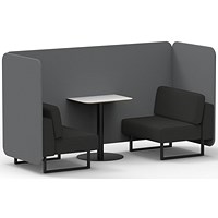 Brixworth 2 Seater Bench Booth With Table, Black Legs, White Table With Black Leg, Synergy Fabric, Partner Panels And Mix Sofa