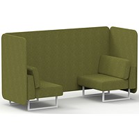Brixworth 2 Seater Bench Booth, White Legs, Rivet Fabric, Olive Panels And Sofa