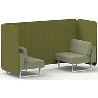 Brixworth 2 Seater Bench Booth, White Legs, Rivet Fabric, Olive Panels And Burnish Sofa