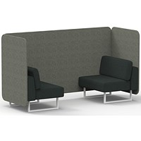 Brixworth 2 Seater Bench Booth, White Legs, Rivet Fabric, Vitreous Panels And Charcoal Sofa
