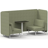 Brixworth 2 Seater Bench Booth With Table, White Legs, Black Table With White Leg, Rivet Fabric, Burnish Panels And Sofa