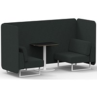 Brixworth 2 Seater Bench Booth With Table, White Legs, Black Table With White Leg, Rivet Fabric, Charcoal Panels And Sofa