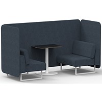 Brixworth 2 Seater Bench Booth With Table, White Legs, Black Table With White Leg, Rivet Fabric, Crucible Panels And Sofa