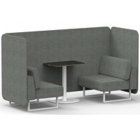 Brixworth 2 Seater Bench Booth With Table, White Legs, Black Table With White Leg, Rivet Fabric, Prime Panels And Sofa