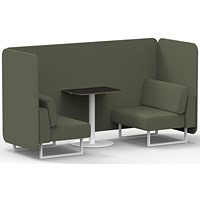 Brixworth 2 Seater Bench Booth With Table, White Legs, Black Table With White Leg, Main Line Flax Fabric, Monument Panels And Sofa