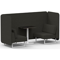 Brixworth 2 Seater Bench Booth With Table, White Legs, Black Table With White Leg, Main Line Flax Fabric, Temple Panels And Sofa