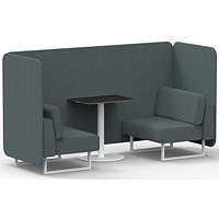 Brixworth 2 Seater Bench Booth With Table, White Legs, Black Table With White Leg, Main Line Flax Fabric, Westminster Panels And Sofa
