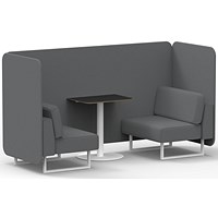 Brixworth 2 Seater Bench Booth With Table, White Legs, Black Table With White Leg, Synergy Fabric, Partner Panels And Sofa