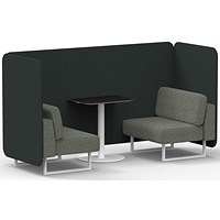 Brixworth 2 Seater Bench Booth With Table, White Legs, Black Table With White Leg, Rivet Fabric, Charcoal Panels And Vitreous Sofa