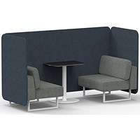 Brixworth 2 Seater Bench Booth With Table, White Legs, Black Table With White Leg, Rivet Fabric, Crucible Panels And Prime Sofa