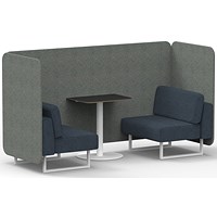 Brixworth 2 Seater Bench Booth With Table, White Legs, Black Table With White Leg, Rivet Fabric, Prime Panels And Crucible Sofa