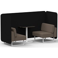 Brixworth 2 Seater Bench Booth With Table, White Legs, Black Table With White Leg, X2 Fabric, Diameter Panels And Theory Sofa
