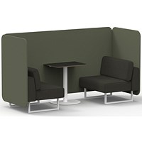 Brixworth 2 Seater Bench Booth With Table, White Legs, Black Table With White Leg, Main Line Flax Fabric, Monument Panels And Temple Sofa