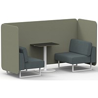 Brixworth 2 Seater Bench Booth With Table, White Legs, Black Table With White Leg, Main Line Flax Fabric, Newbury Panels And Westminster Sofa