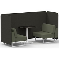 Brixworth 2 Seater Bench Booth With Table, White Legs, Black Table With White Leg, Main Line Flax Fabric, Temple Panels And Monument Sofa