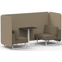 Brixworth 2 Seater Bench Booth With Table, White Legs, Black Table With White Leg, Main Line Flax Fabric, Upminster Panels And Bank Sofa
