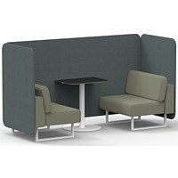 Brixworth 2 Seater Bench Booth With Table, White Legs, Black Table With White Leg, Main Line Flax Fabric, Westminster Panels And Newbury Sofa