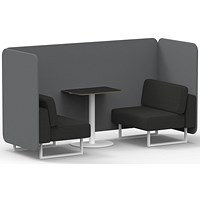 Brixworth 2 Seater Bench Booth With Table, White Legs, Black Table With White Leg, Synergy Fabric, Partner Panels And Mix Sofa