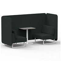 Brixworth 2 Seater Bench Booth With Table, White Legs, Grey Table With White Leg, Rivet Fabric, Charcoal Panels And Sofa