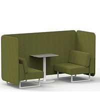 Brixworth 2 Seater Bench Booth With Table, White Legs, Grey Table With White Leg, Rivet Fabric, Olive Panels And Sofa