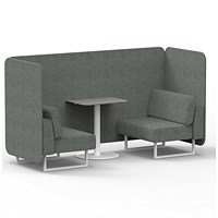 Brixworth 2 Seater Bench Booth With Table, White Legs, Grey Table With White Leg, Rivet Fabric, Prime Panels And Sofa