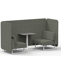 Brixworth 2 Seater Bench Booth With Table, White Legs, Grey Table With White Leg, Rivet Fabric, Vitreous Panels And Sofa