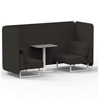 Brixworth 2 Seater Bench Booth With Table, White Legs, Grey Table With White Leg, Main Line Flax Fabric, Temple Panels And Sofa