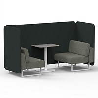 Brixworth 2 Seater Bench Booth With Table, White Legs, Grey Table With White Leg, Rivet Fabric, Charcoal Panels And Vitreous Sofa