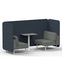 Brixworth 2 Seater Bench Booth With Table, White Legs, Grey Table With White Leg, Rivet Fabric, Crucible Panels And Prime Sofa