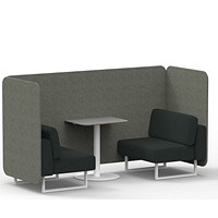 Brixworth 2 Seater Bench Booth With Table, White Legs, Grey Table With White Leg, Rivet Fabric, Prime Panels And Crucible Sofa