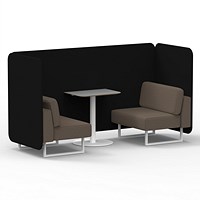 Brixworth 2 Seater Bench Booth With Table, White Legs, Grey Table With White Leg, X2 Fabric, Diameter Panels And Theory Sofa