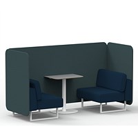 Brixworth 2 Seater Bench Booth With Table, White Legs, Grey Table With White Leg, X2 Fabric, Polygon Panels And Calculus Sofa