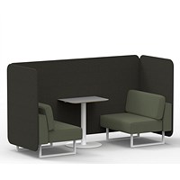 Brixworth 2 Seater Bench Booth With Table, White Legs, Grey Table With White Leg, Main Line Flax Fabric, Temple Panels And Monument Sofa