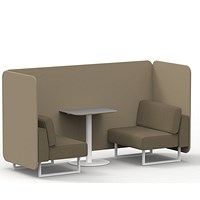 Brixworth 2 Seater Bench Booth With Table, White Legs, Grey Table With White Leg, Main Line Flax Fabric, Upminster Panels And Bank Sofa