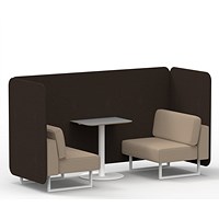 Brixworth 2 Seater Bench Booth With Table, White Legs, Grey Table With White Leg, Synergy Fabric, Wed Panels And Affix Sofa