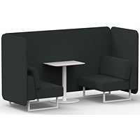 Brixworth 2 Seater Bench Booth With Table, White Legs, White Table, Rivet Fabric, Charcoal Panels And Sofa