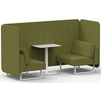 Brixworth 2 Seater Bench Booth With Table, White Legs, White Table, Rivet Fabric, Olive Panels And Sofa